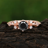 Round Cut Black Onyx Engagement Ring Unique Distance Band Ring